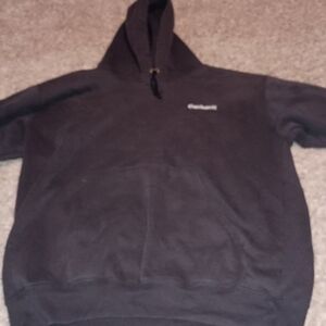Men's Carhartt Hoodie Size Large Color Black Pockets Hooded Work Job Dirty Messy